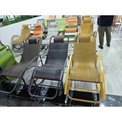 Outdoor Chaise Lounges Rattan+Iron Black